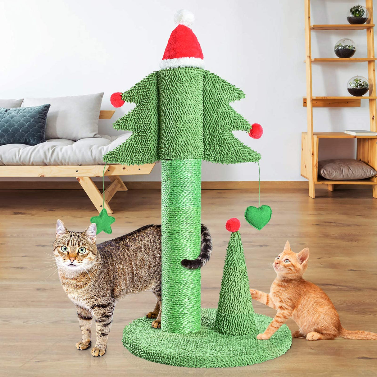 BOLUO Cat Scratching Post Tall Ceder Christmas Cat Trees for Adult Large Cats Scratcher Cute Toy Kitten Kitty Sisal Scratch with Teaser Ball Indoor Outdoor 31 inch