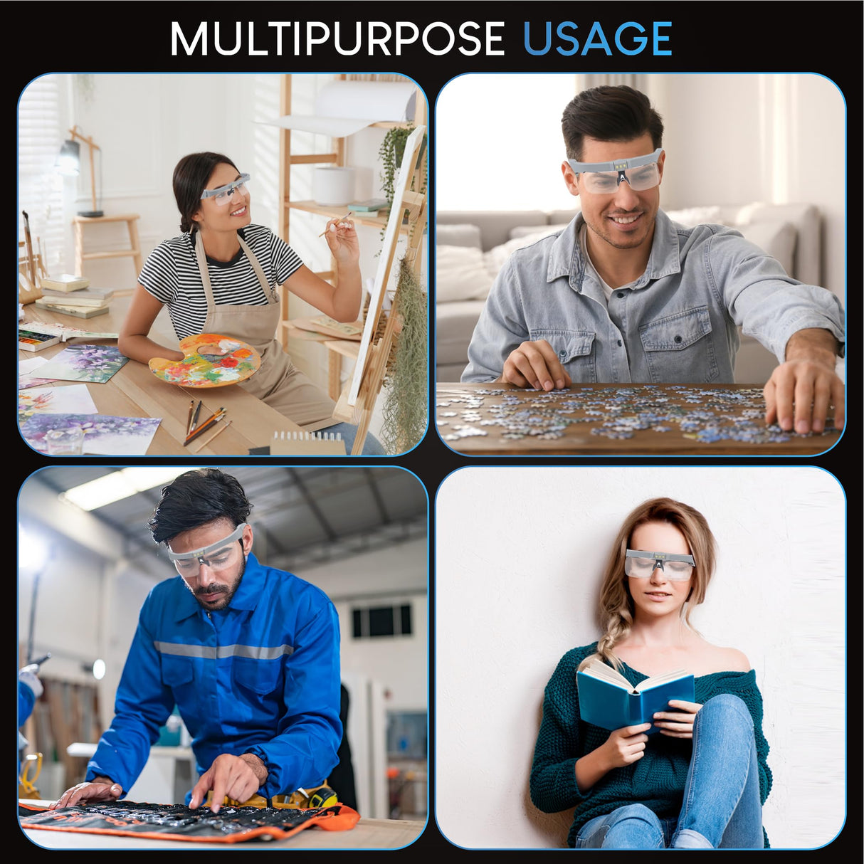 YOCTOSUN Magnifying Glasses with Light, Head Magnifier Glasses with 5 Detachable Lenses 0.75X-4.0X and 3 LED Lights, Eyeglasses Magnifier for Close Work Jewelry Crafts Hobby