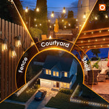 addlon 54FT(48+6) Solar String Lights Outdoor Waterproof with USB Charging & Remote Control - Dimmable Solar Power Patio Lights with LED Bulbs for Porch, Garden, Yard, Market, Bistro - Last for 20+Hrs