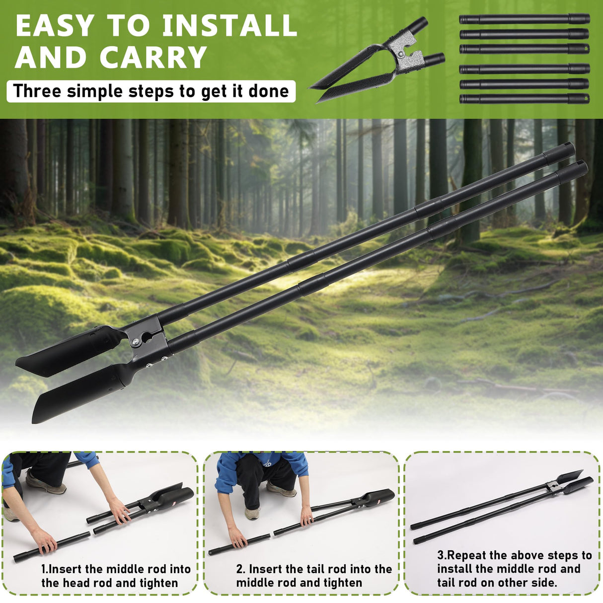 LLARGUEST Post Hole Digger,57 Inch Heavy Duty Metal Hole Digger Tool for Digging,Grey Manual Tool for Transplant, Camping,Gardening.