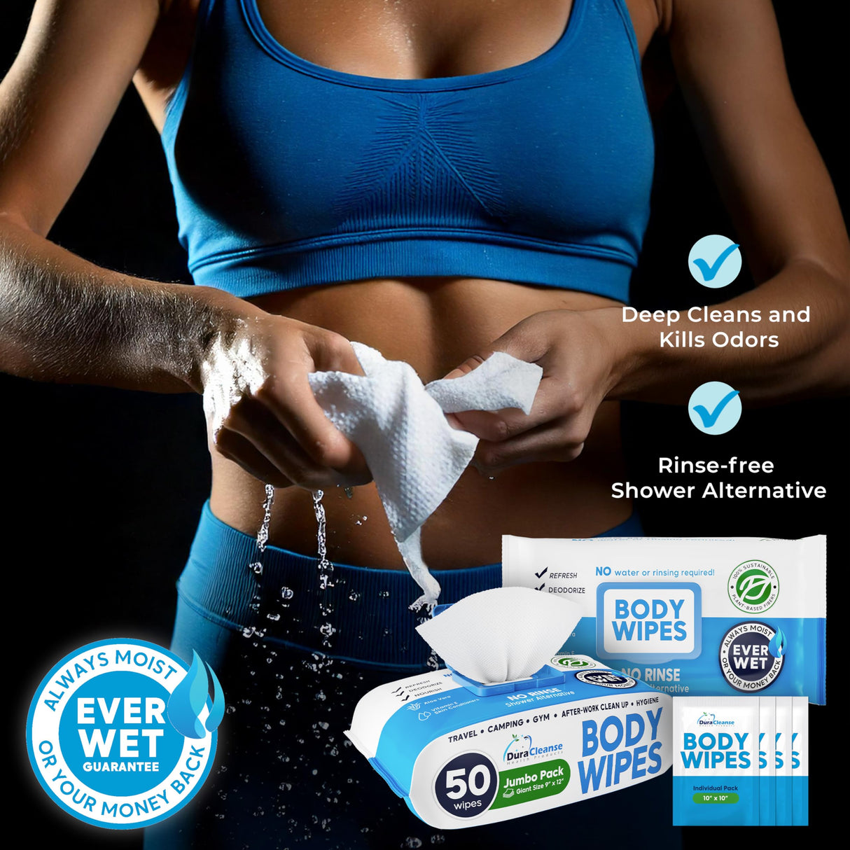 XL Body Wipes - (4 Pack) 200 Shower Wipes + 16 Travel Bath Sheets - 9" x 12" Thick Cleansing Waterless Washcloths - No Rinse Disposable Adult Wash Cloths for Elderly Incontinence, Camping Essentials