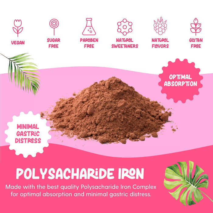 Iron Supplement for Women Iron Drops Daily Support, 20mg of Polysaccharide Iron Complex Iron Free Taste, Natural Sweeteners, Vegan and Pareben Free (Berry Daiquiri, 4 Fl Oz)