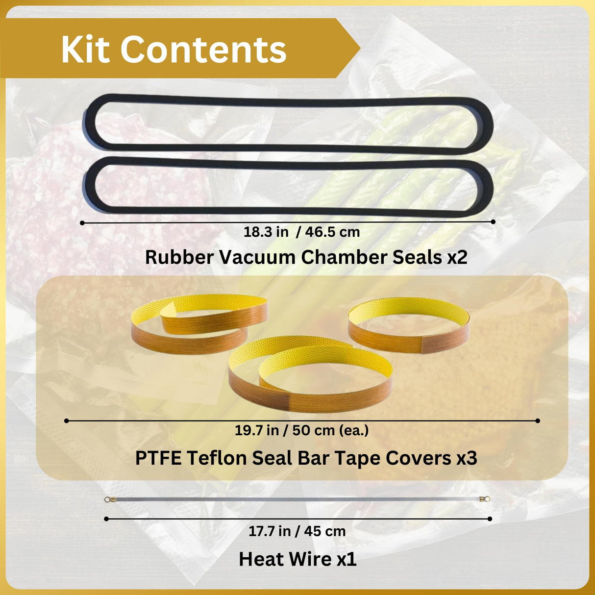 Sealer Supply Maintenance Parts Kit Compatible with Weston PRO-2100, PRO-2300, PRO-3500 Models - Includes 2 Chamber Seals, 3 PTFE Seal Bar Tapes & 1 Heat Wire - Weston Pro Vacuum Sealer Parts