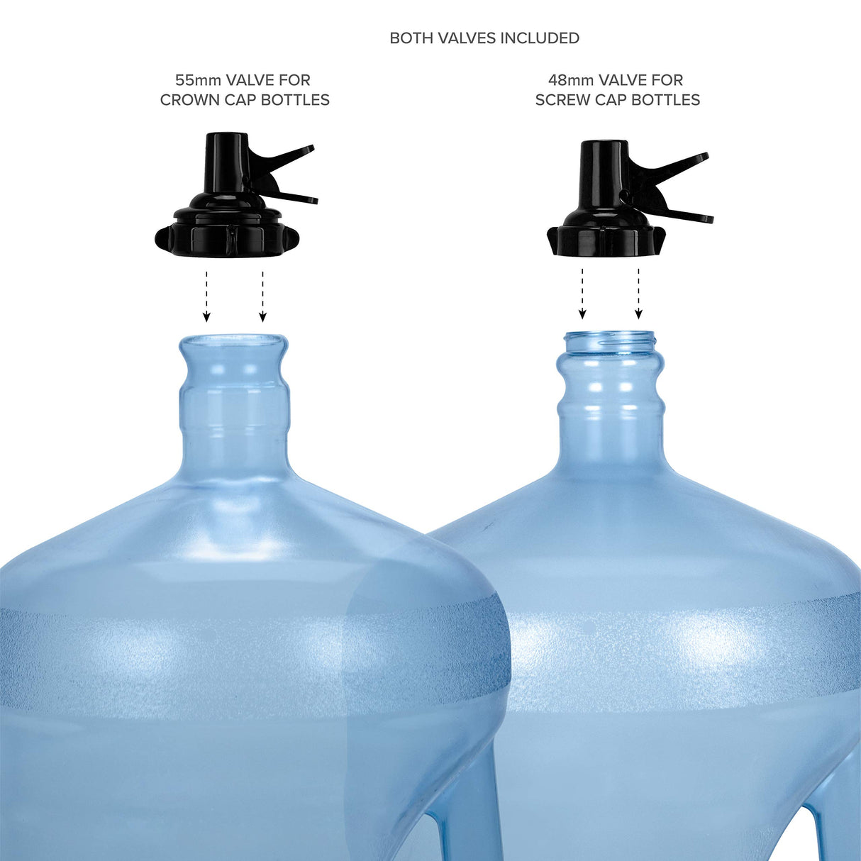 Brio Stainless Steel 3-5 Gallon Water Jug Stand and 2 Dispenser Valves, Rust-Resistant Non Slip Water Stand with BPA Free Fast Flow Water Spout Fits BOTH 48mm and 55mm Bottles 2 CAPS INCLUDED (Black)