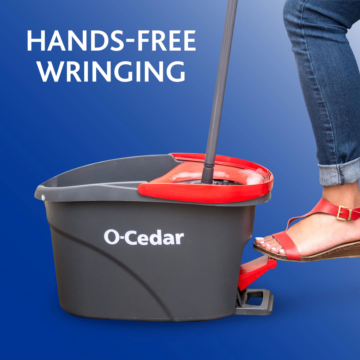O-Cedar EasyWring Microfiber Spin Mop & Bucket Floor Cleaning System + 2 Extra Refills, Red/Gray