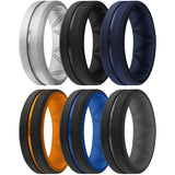 ThunderFit Silicone Wedding Rings for Men, Breathable, Brushed Top