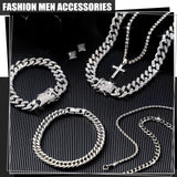 Yinkin 6 Pcs Men Jewelry Set Hip Hop Diamond Chain Bracelet Set, Silver