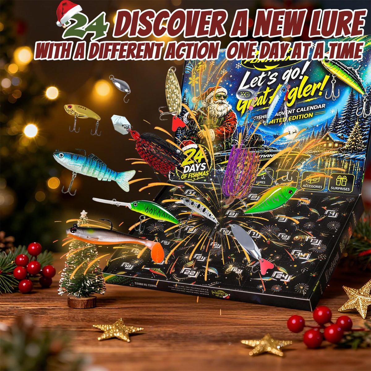 FONMANG Fishing Advent Calendar 2026, 24-Day Fishing Lures & Tackle Gift Box for Men, Teens, Boys and Anglers, Christmas Fishing Gift