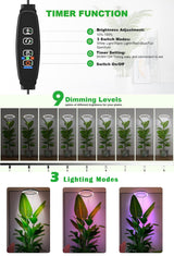 10" Grow Lights for Large Indoor Plants, Full Spectrum Indoor Plant Light for Indoor Growing with Timer,Height Adjustable Auto On/Off 3/9/12H, 9 Brightness,Led Tall Halo Grow Light for House Plants