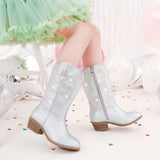 Motasha Girls Cowgirl Cowboy Boots Kids Rhinestone Sparkly Dress Western Boot Sparkle Big Kid Toddler Mid Calf Zipper Dance Party Birthday Halloween Christmas(M7112 Silver 13)