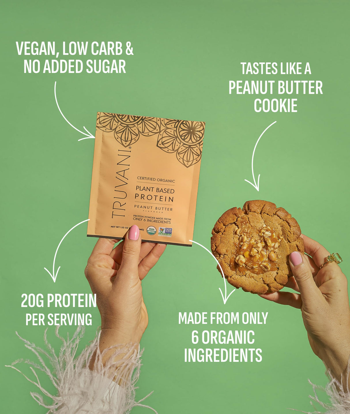 Truvani Vegan Pea Protein Powder | Peanut Butter | 20g Organic Plant Based Protein | 10 Servings | Keto | Gluten & Dairy Free | Low Carb | No Added Sugar