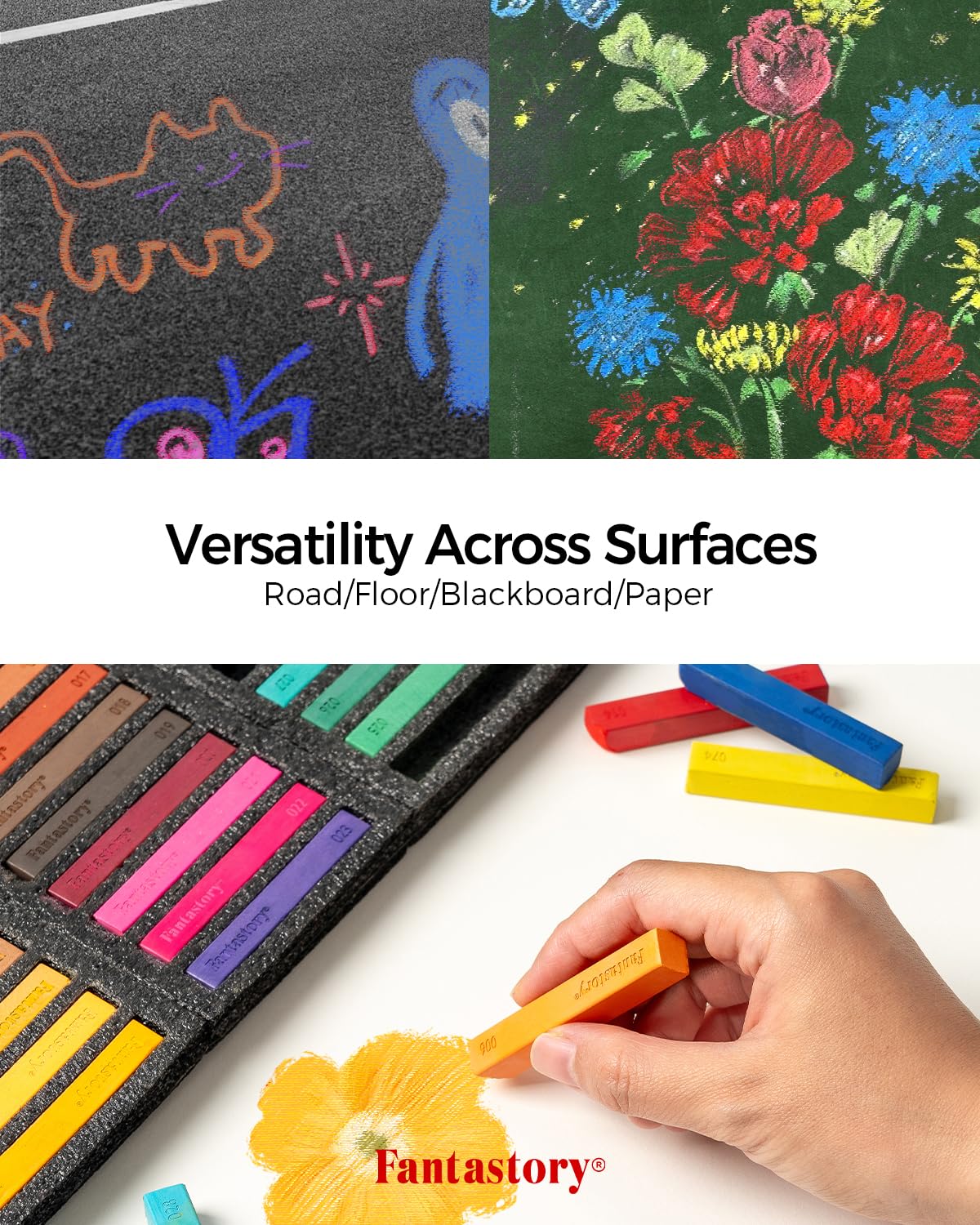 Fantastory Long Soft Chalk Pastels Set, 72 Sticks,Includes 5 Fluorescent Colors; Non Toxic Soft Pastels for Artists,Beginners;Classroom; Drawing,Blending,Layering;Christmas Art Supplies