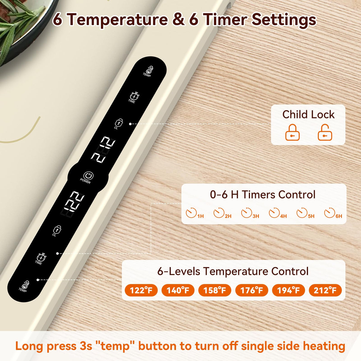 Newise Graphene Warming Mat for Food with Dual Zone Control | XXL 36"x17" Electric Heating Tray | 6 Temp & Timer Settings | Food Warmer for Parties Buffets | Ideal Kitchen Gift for Mom & Wife (Beige)