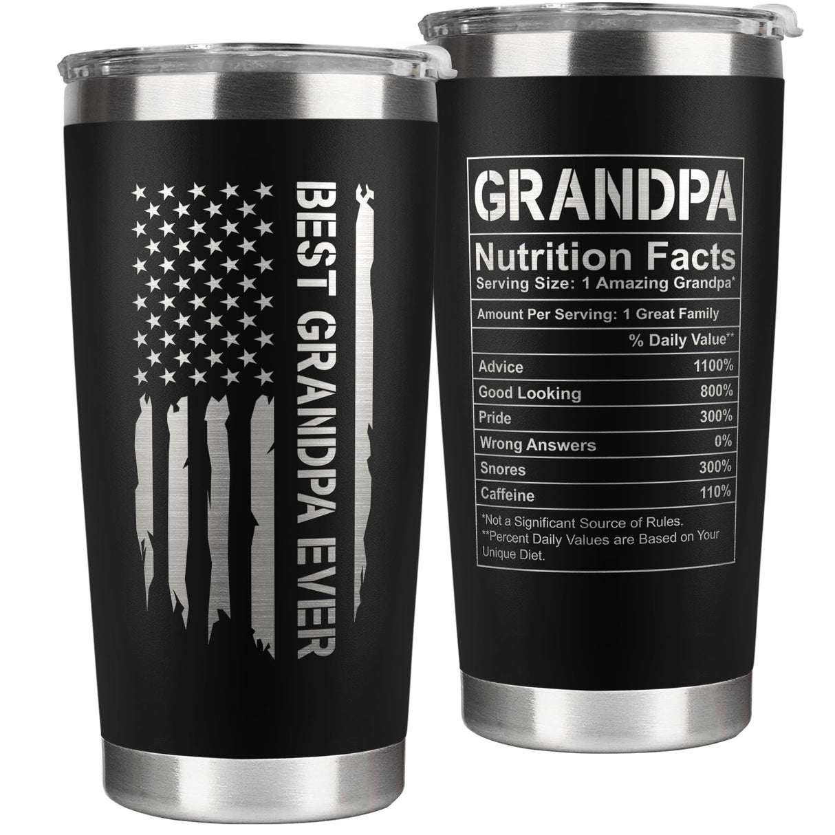 KATLADIZ Grandpa Gifts - Grandpa Birthday Gifts from Grandchildren - Fathers Day Gift, Birthday Christmas for Grandfather - Grandfather Gift Ideas from Granddaughter, Grandson - 20 Oz Black Tumbler