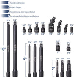 Bates- Impact Socket Extension Set, 18 pcs, Universal Joints & Impact Couplers, Socket Adapter Set, Chrome Vanadium Steel