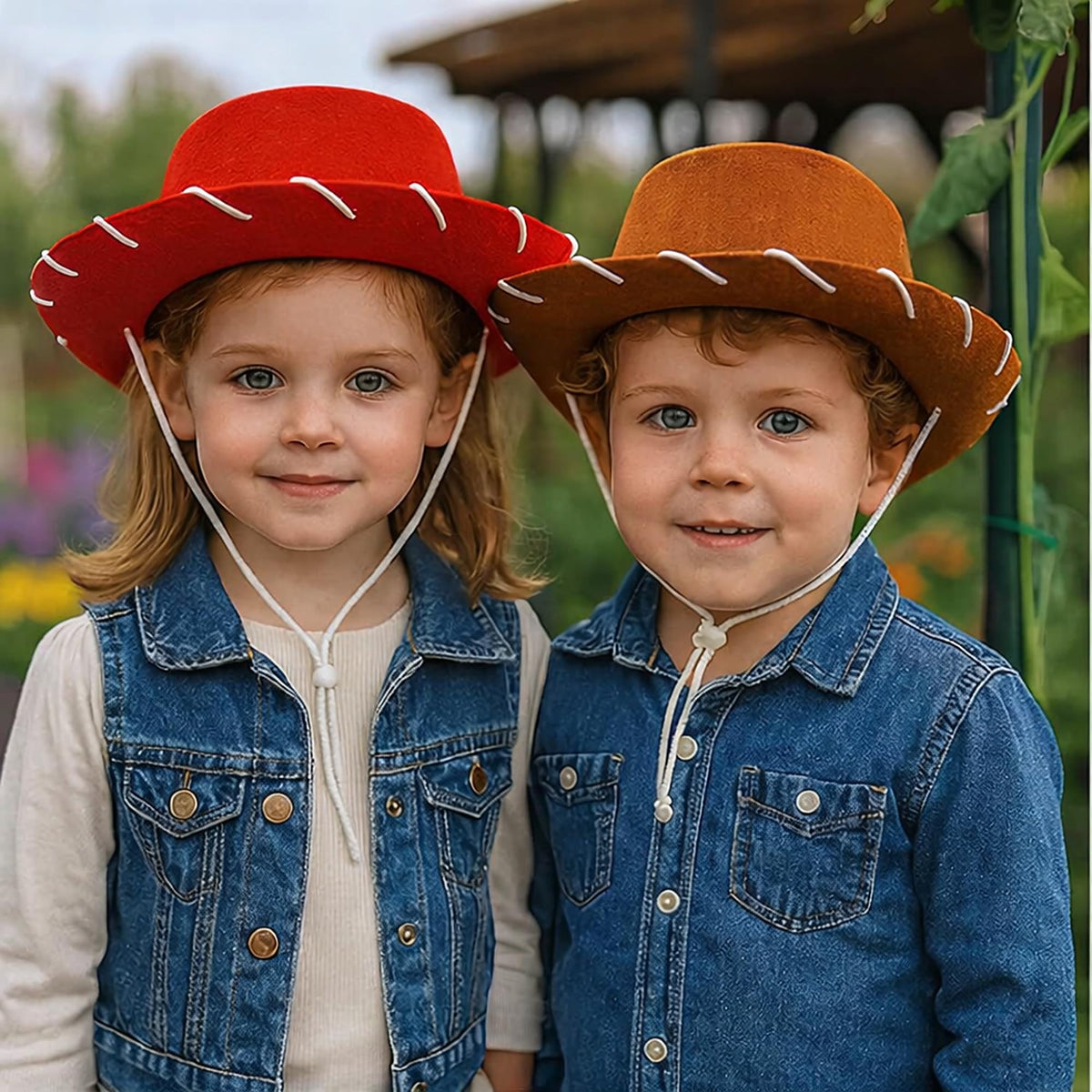 GiftExpress Child Red Felt Cowboy Hat with Chin Strap - Cowgirl Costume Accessory for USA Western Rodeo Theme Party & Pretend Play - Young Boy & Girls, Kid Size