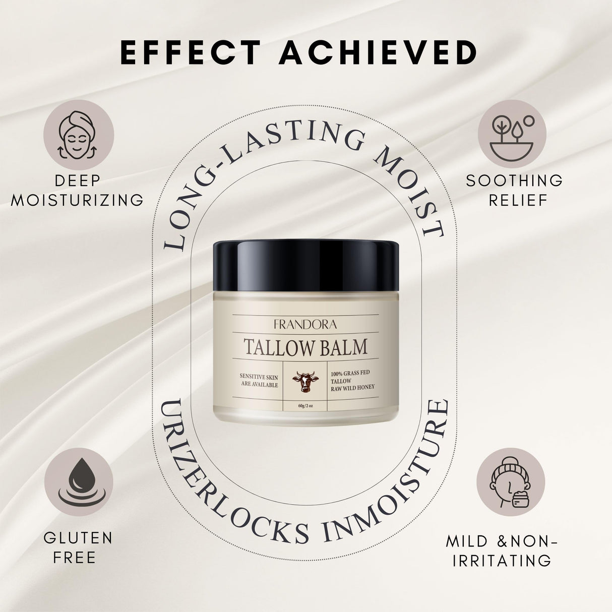 FRANDORA Beef Tallow and Honey Balm for Skin, All-Natural Moisturizer for Face and Body, Hydrating Grass-Fed Beef Tallow & Raw Wild Honey Blend