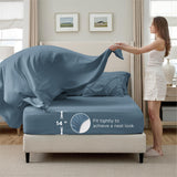 Bedsure Queen Comforter Set Mineral Blue - Bed in a Bag Queen 7 Pieces, Pintuck Bedding Sets Gift for Christmas, Pinch Pleat Bed Set with Queen Size Comforter, Sheets, Pillowcases & Shams