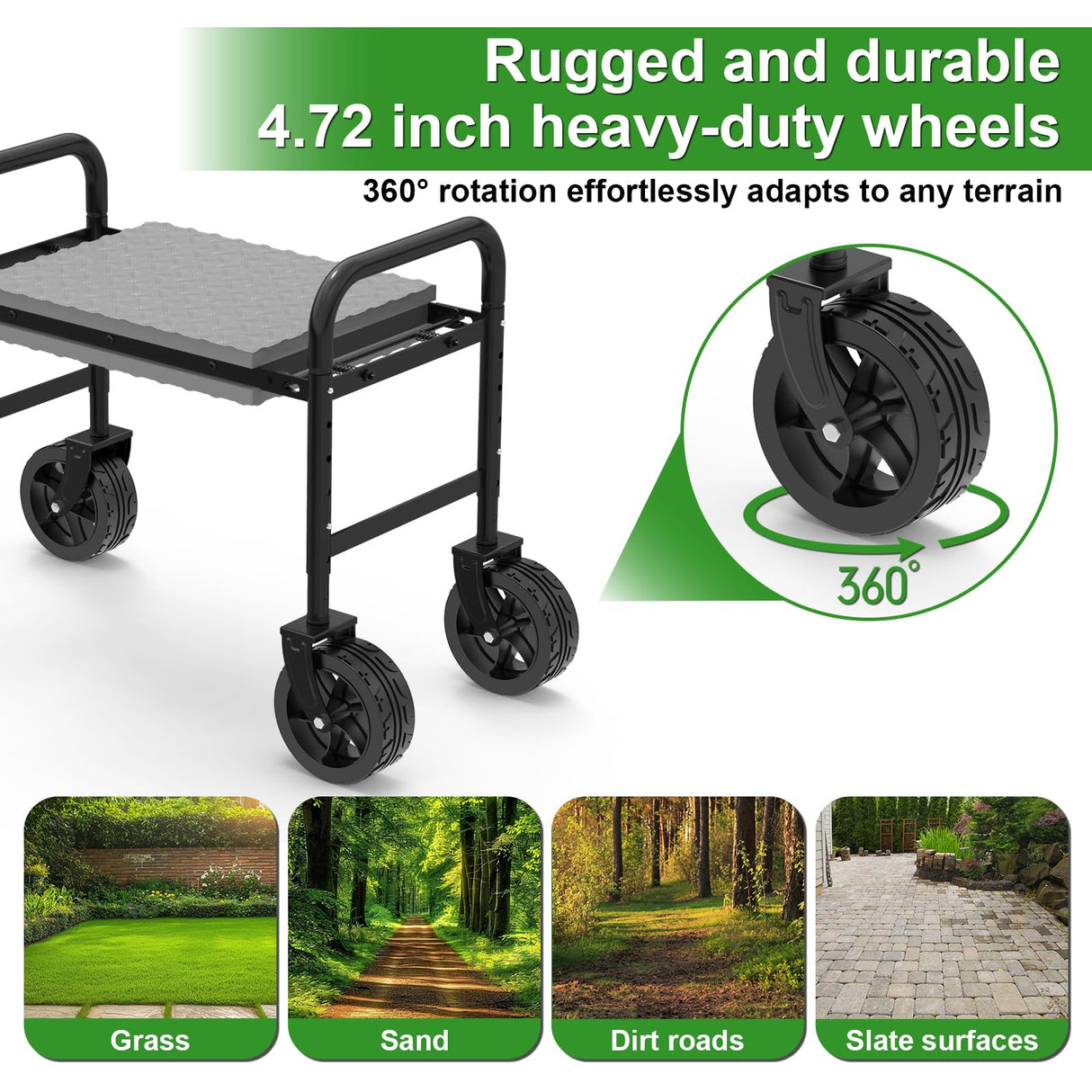 Garden Kneeler and Seat with 360° Wheels: 3-in-1 Rolling Gardning Stool