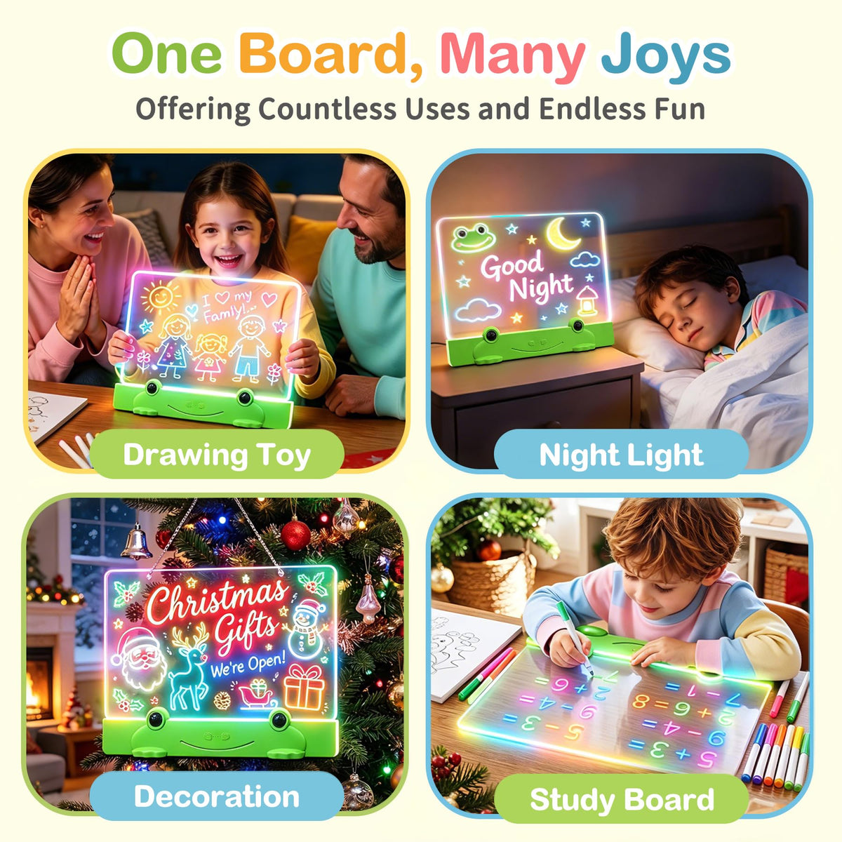 Loowoko LED Drawing Board for Kids, 16" Rechargeable Glow Drawing Tablet, with Color Lights, Adjustable Brightness, LED Drawing Pad, Gifts for Girls Boys Kids Children for Birthday Christmas Gift