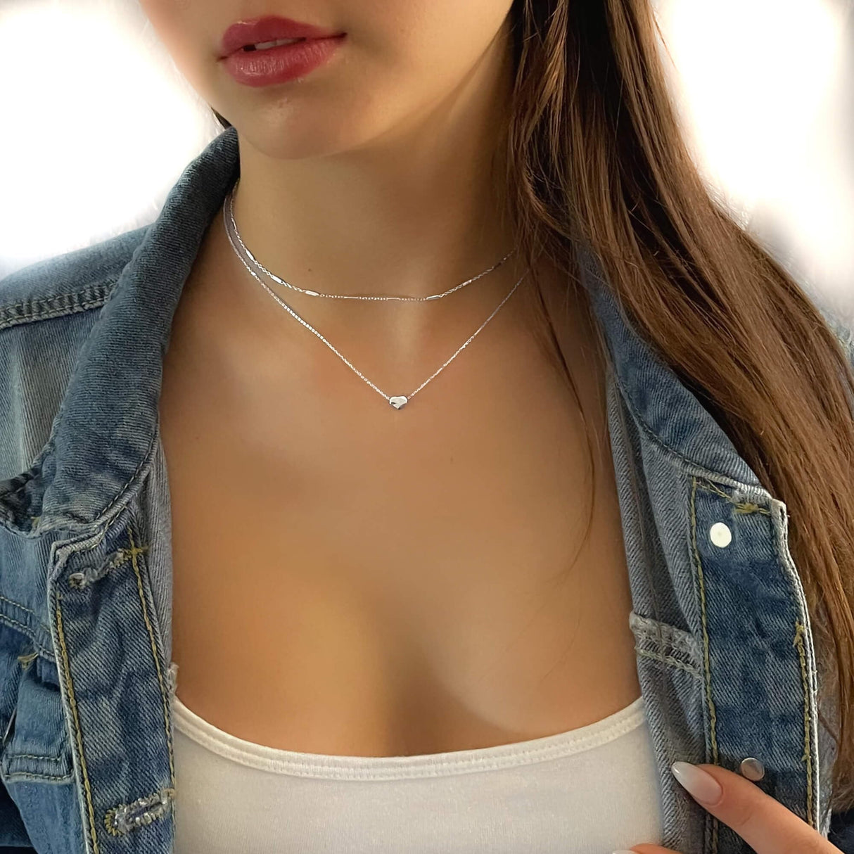 Annika Bella Silver Heart Necklace for Women, Waterproof Dainty Sliding Bead Heart Charm Necklace, Adjustable Minimalist Everyday Jewelry Gift for Her