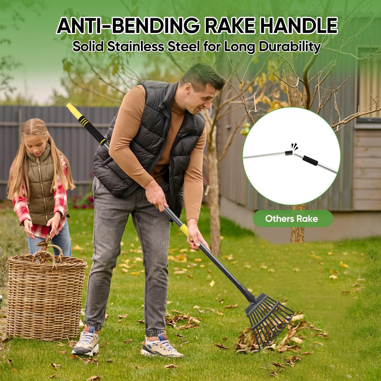 Coopvivi Garden Leaf Rake, 6FT Rakes for Lawns, 11 Metal Tines