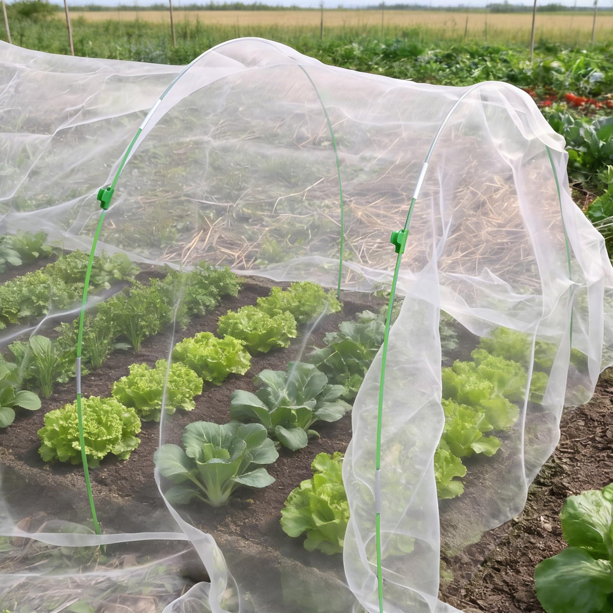 Saihisday Garden Netting Kit for Raised Beds, 10x30FT Ultra Garden Mesh Netting＆ 36Pcs 17 Inch Fiberglass Garden Hoops Row Cover Insect Netting Vegetables Fruits Flowers Protection from Insect Bird