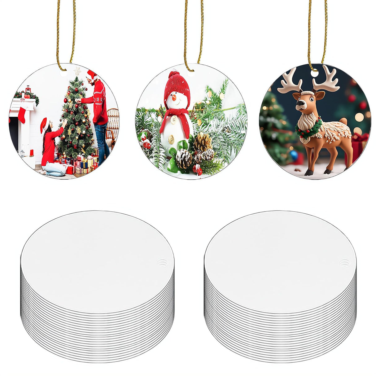 40pcs Metal Sublimation Ornament Blanks for Christmas Tree Decor, Heat Press Printing, DIY Handmade Crafts - Double Sided Round Blanks Bulk (40)