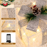 TOWPONICS Set of 3 Christmas Lighted Gift Boxes with Plug, Indoor Outdoor Christmas Decorations with 60 LED Warm White Mini String Lights, Present Boxes with Silver Tinsel for Xmas Tree Porch Decor