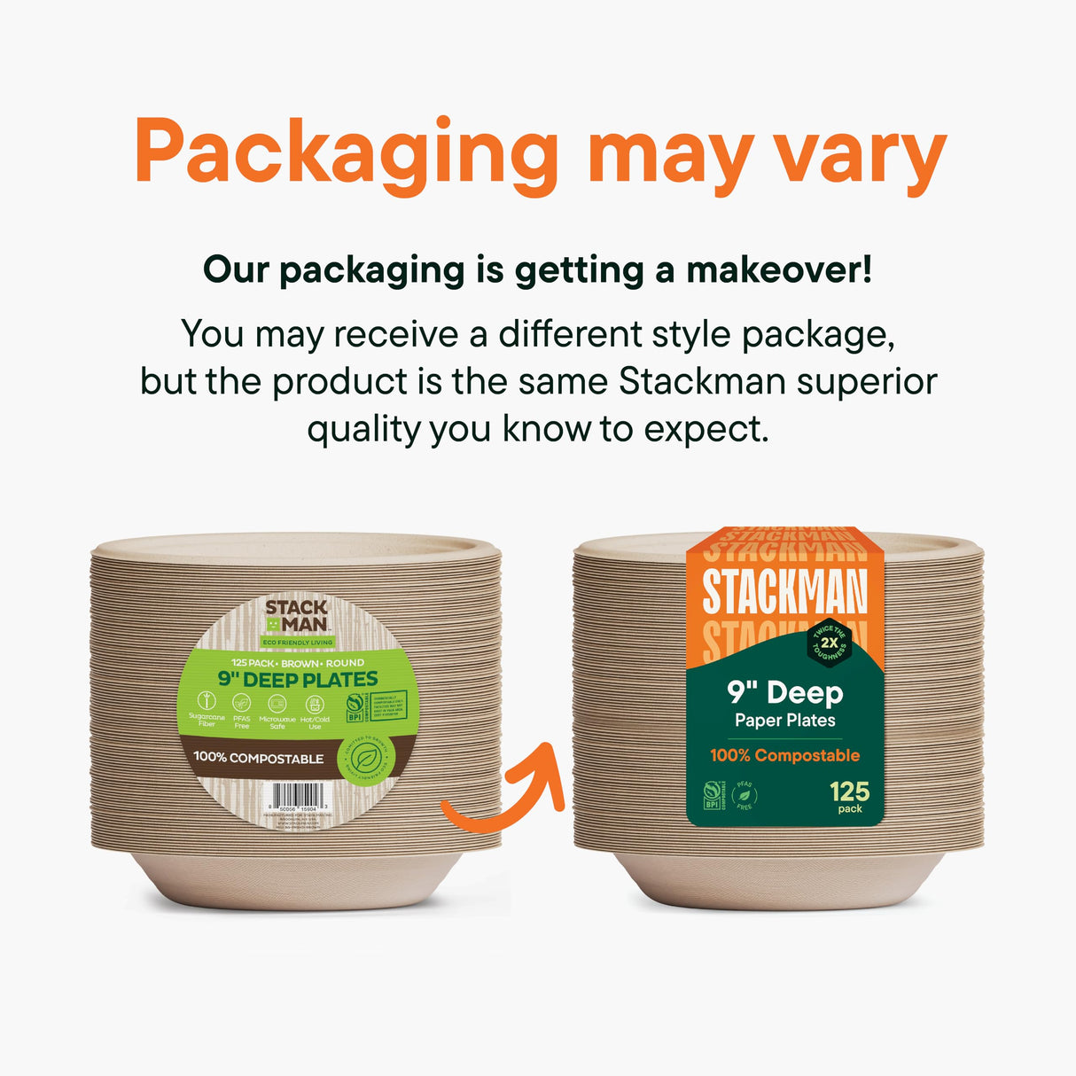 Deep Dish Paper Plates, Heavy Duty Disposable Dinner Plates [125-Pack] 9 Inch Plates - 100% Compostable Eco-Friendly, Biodegradable Sugarcane Bagasse, Natural Brown 9" Paper Plate Disposable