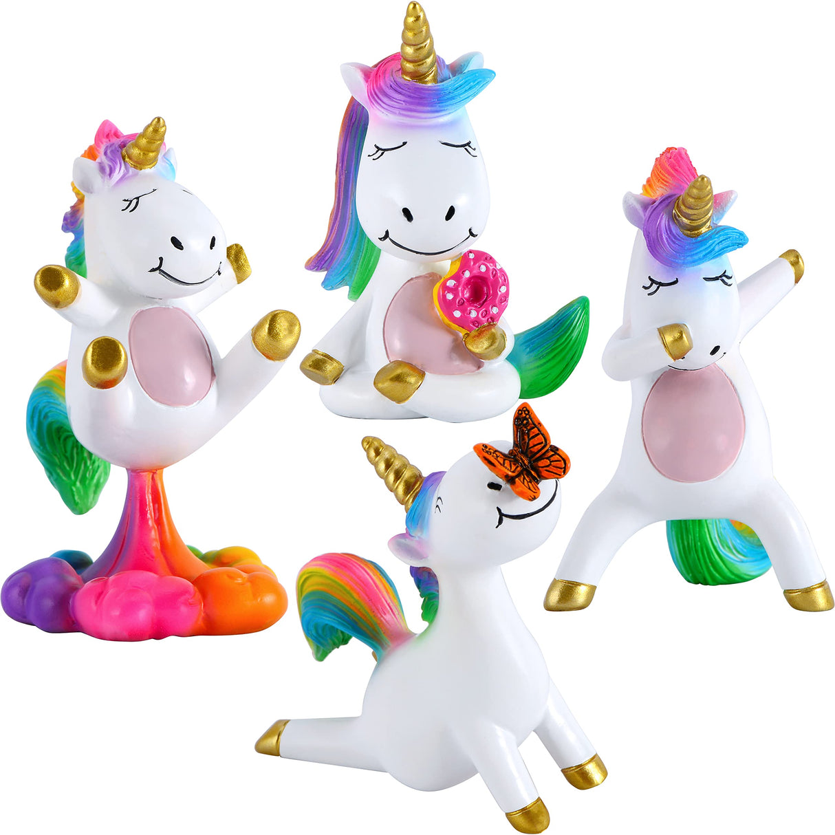 Mood Lab Fairy Garden Figurines - Yoga Unicorn Set (4 pcs) - Miniature Decorative Statues & Accessories - Outdoor & Indoor Garden Decor