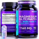 Magnesium Glycinate 1160mg + Aloe Vera, D3 & K2 Complex 90 Capsules – High Absorption, Non-Laxative – Supports Healthy Stress Response, Muscle Function & Healthy Metabolism – Chelated Formula