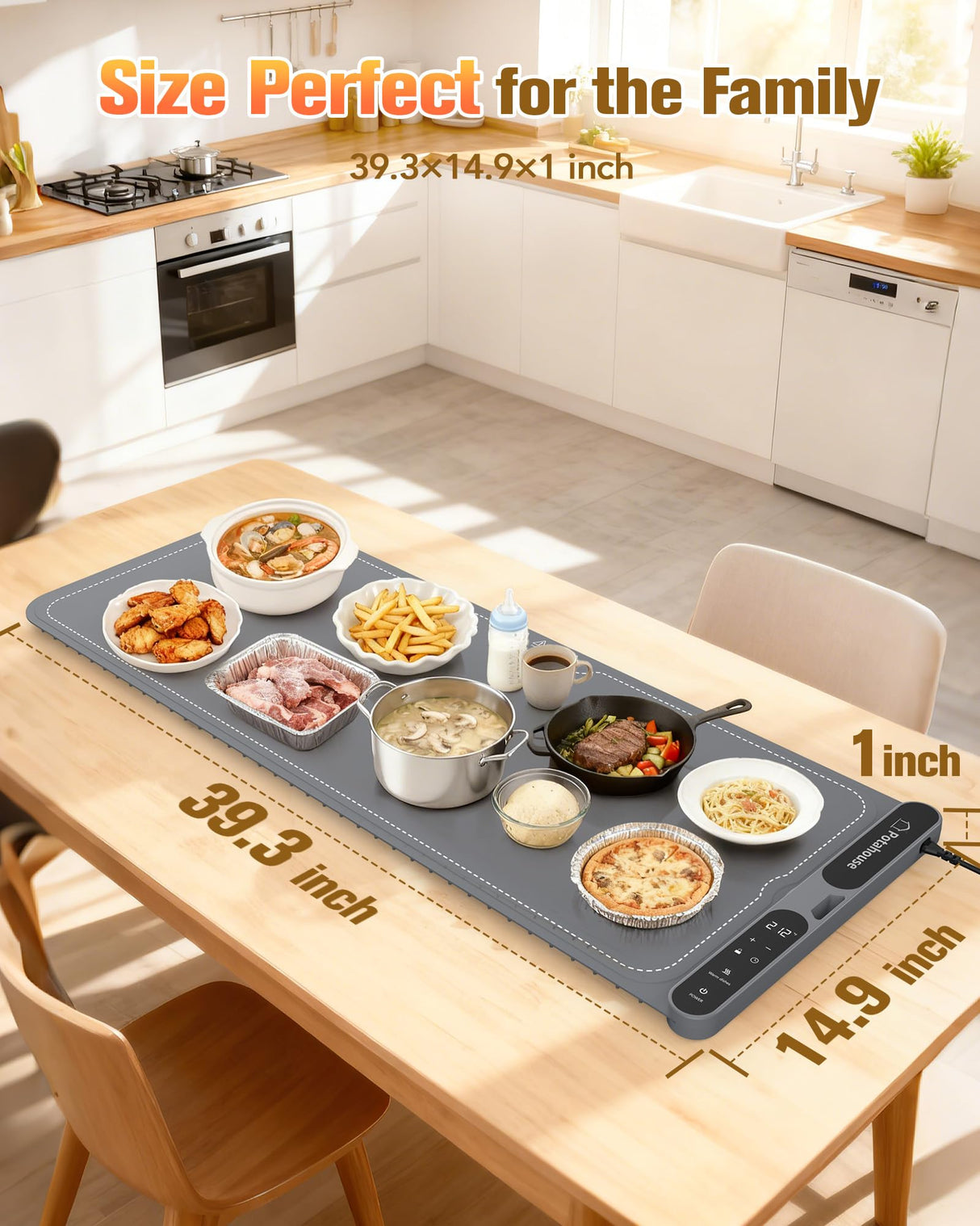 Potahouse® Food Warming Mat Extra Large 40"x15" 550W,Electric Warming Tray with 7 Temp 8 Timer Settings,Rollable & Portable Food Warmer for Parties,Buffet,Home and Travel Use