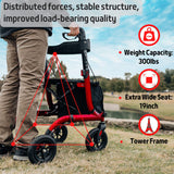 Henmnii Rollator Walker for Seniors, Lightweight Foldable All Terrain Rolling Walker with seat, Aluminum Walkers with 8 inch Rubber Wheels, Handles and Backrest for Seniors and Adult