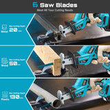 SEESII Reciprocating Saw Cordless, Variable Speed 3500 RPM Brushless Motor with 6 Saw Blades, 2 x 4.0Ah Batteries, LED Light, Tool‑Free Blade Change, Portable for Wood PVC Cutting