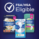 Always Ultra Thin Overnight Pads with Wings, Size 4, Overnight, 96 Count