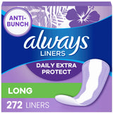 Always Anti-Bunch Xtra Protection Daily Liners, Long Length, Unscented, 136 Count x 2 (272 Count Total)