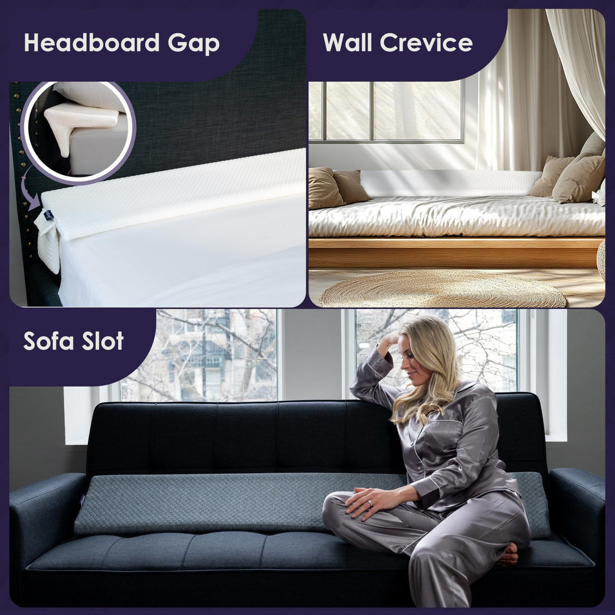 XetraDesign Bed Wedge Pillow for Headboard Gap Up to 7", Triangle Wedge for Headboard Gap, Bed Gap Filler, Mattress Gap Filler, Space Filler, Corner Pillow, White Cal-King 72"
