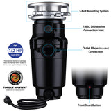 Waste Maid 10-US-WM-058-3B Garbage Disposal Anti-Jam Stainless Steel Food Waste Grinding System, 1/2 HP Economy, Black