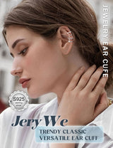JeryWe 4 Pcs 925 Sterling Silver Ear Cuff for Women Non Piercing Adjustable Ear Cuff Earrings Clip On Cartilage Helix Wrap Ear Jewelry Set Sliver