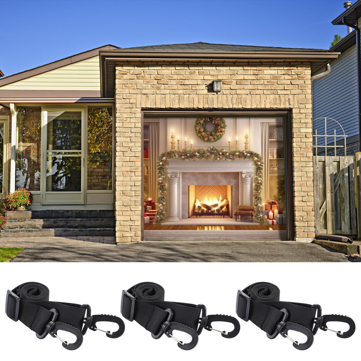 Vincreem 6 Pcs Christmas Garage Door Banner Clamps Halloween Garage Door Backdrop Installation Kit Clips Large Banner Cover Hanging Hooks Tools Mural Clip for Xmas Home Party Decorations(43.3 Inches)