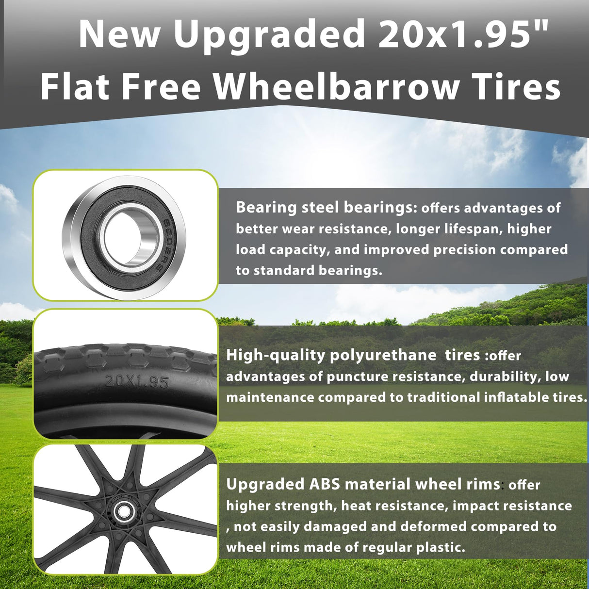Upgraded 20" Flat Free Wheels for rubbermaid Wheelbarrow Tires