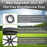 Upgraded 20" Flat Free Wheels for rubbermaid Wheelbarrow Tires