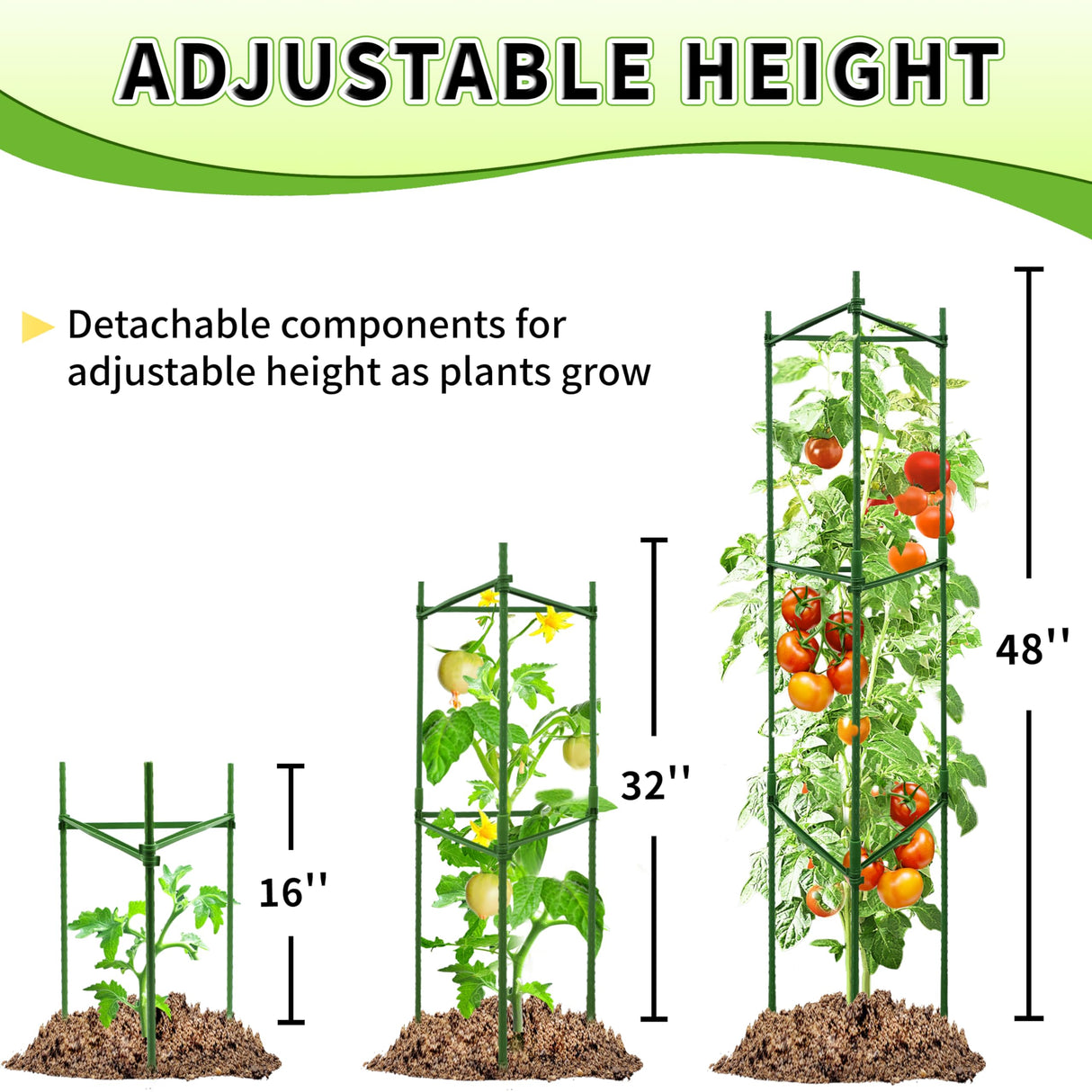 TCBWFY 4-Pack 48-Inch Adjustable Tomato Cages, Heavy-Duty Metal Plant Support Trellis for Garden and Pots, DIY Tomato Stakes, Height Adjustable 16 to 192 Inches