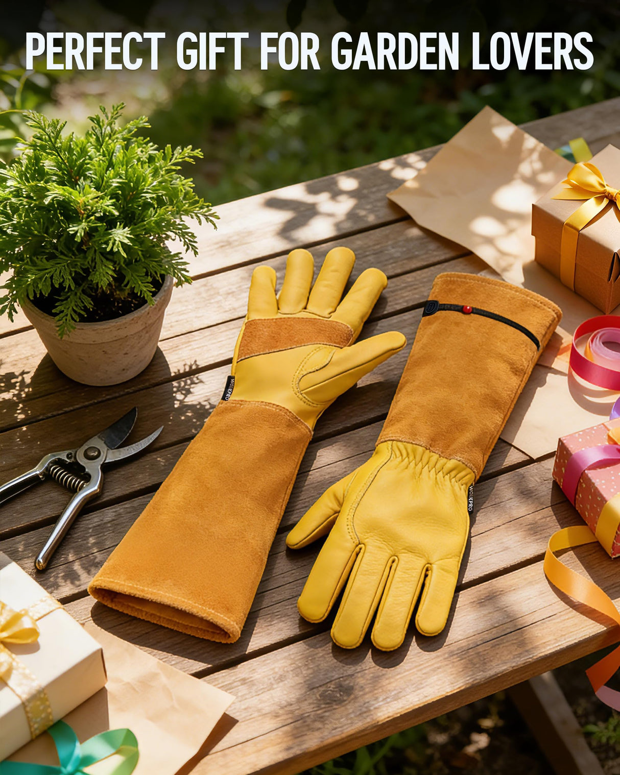WORKPRO Gardening Gloves, Long Leather Garden Gloves for Women & Men