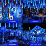 Adecorty Christmas Lights Outdoor UL Certified 24 Tubes 576 LEDs (Equivalent to 3 Sets of 8 Tubes) Meteor Shower Light Falling Rain Drop Icicle Lights for Christmas Decorations Halloween Party, Blue