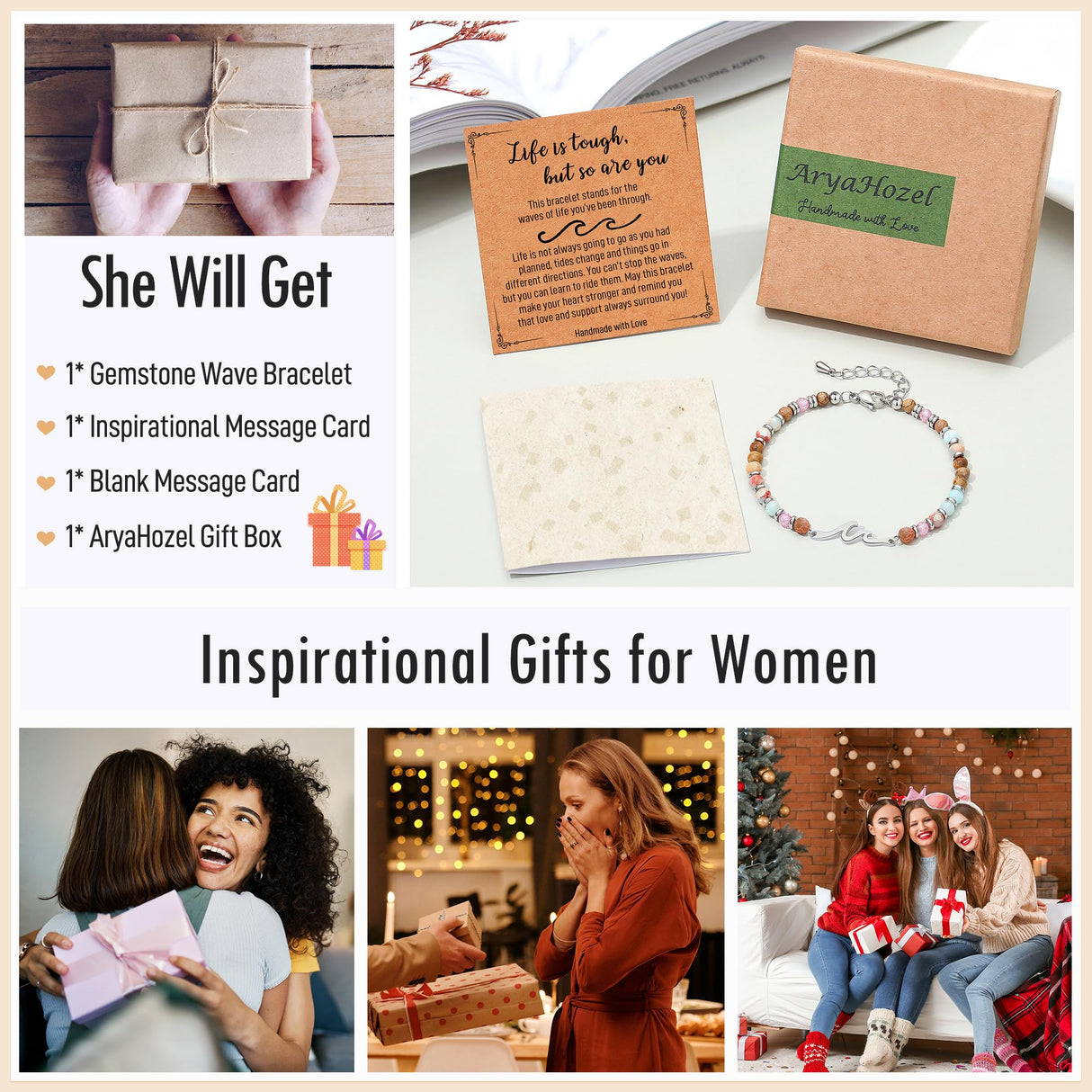Inspirational Gifts for Women, Wave Bracelets Friendship Gifts Women Birthday Best Friend Graduation Breast Cancer Survivor Care Get Well Divorce Sympathy Life Is Tough Easter Stocking Stuffers