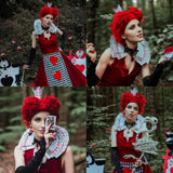 MUPUL Red Queen Wig with Crown Costume Girls Women Two Buns Heat Resistant Synthetic Hair for Halloween Christmas Party