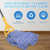 HiBaby Commercial Mop with Extra Head Replacement, 63Inch Handle Heavy Duty Industrial Mop Looped-End String Wet Mops for Floor Cleaning for Warehouse, Workshop, Garage, Office, Home (2 Mops Head)