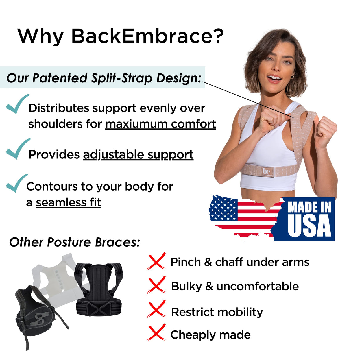 BackEmbrace Posture Corrector for Women and Men - Made in USA - Slim and Adjustable Shoulder Brace - Back Brace for Back Pain Relief - Sand Drizzle M/L